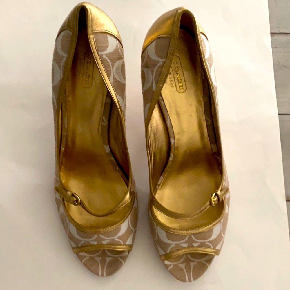 Open toe 3 in size 11  Coach heel.